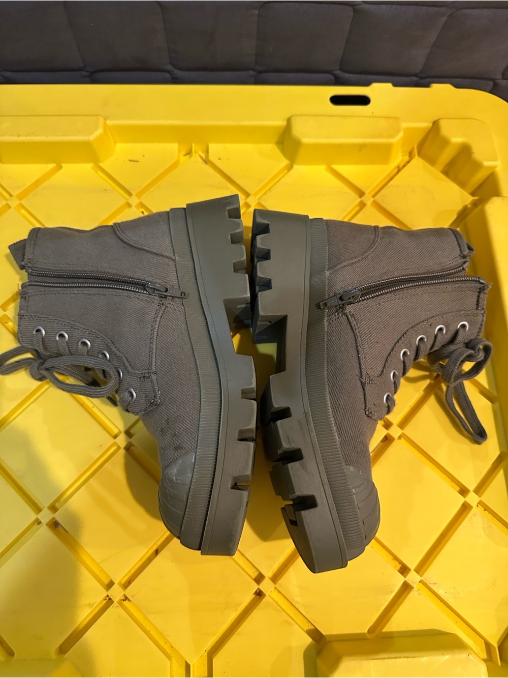 Olive Green Lace-Up Combat Boots - Picture 5 of 6